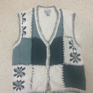 Vintage Cottagecore Embroidered Gina Peters Patchwork Knit Vest Medium